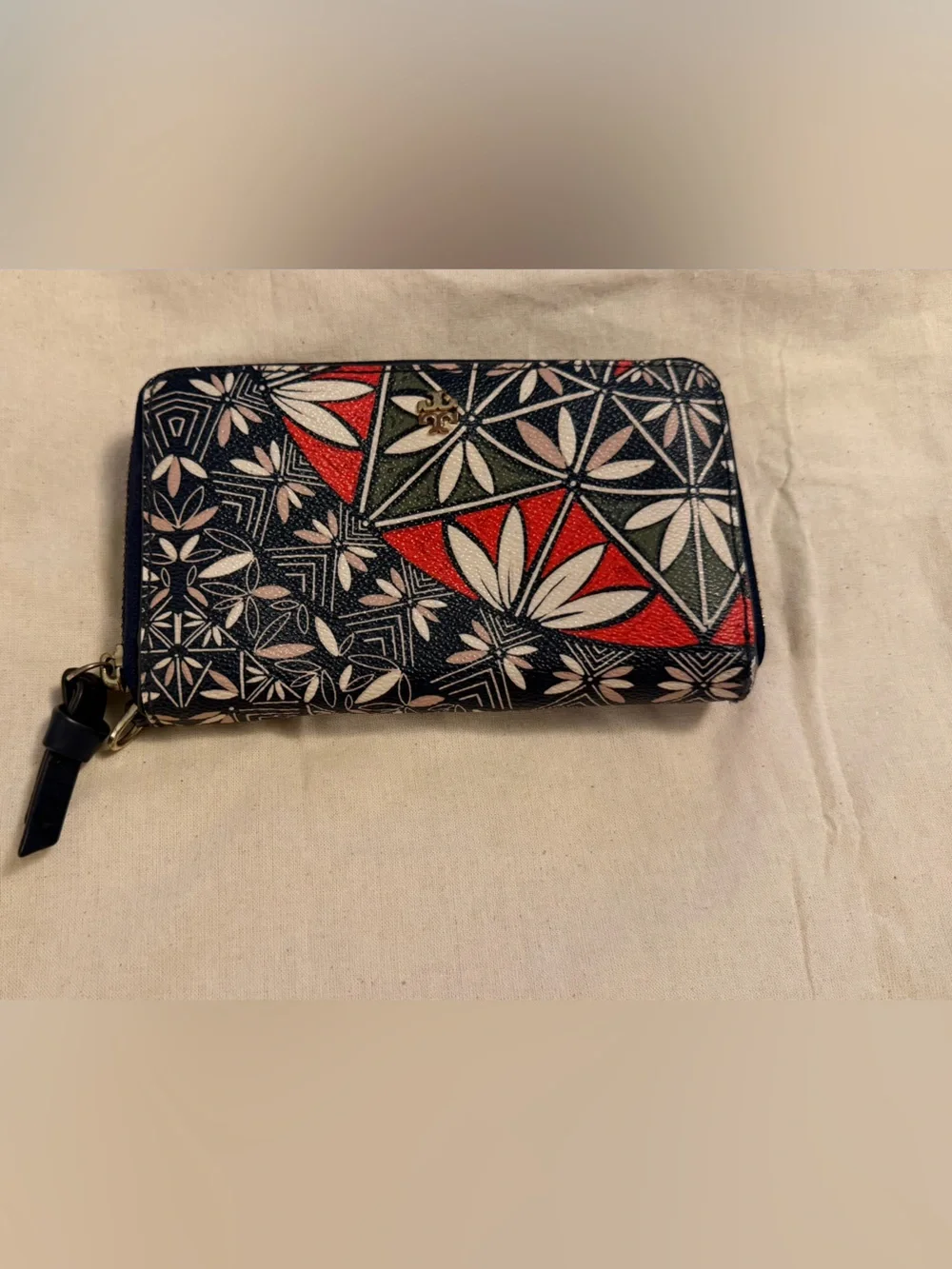 Tory Burch Black, Red & Green Printed Zip-Around Wallet